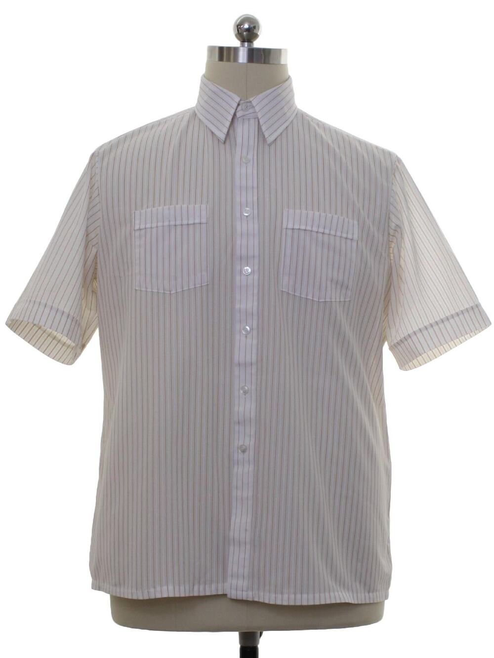 Vintage 80s White Gold Pinstripe Button Down Short Sleeve Shirt Men's XL